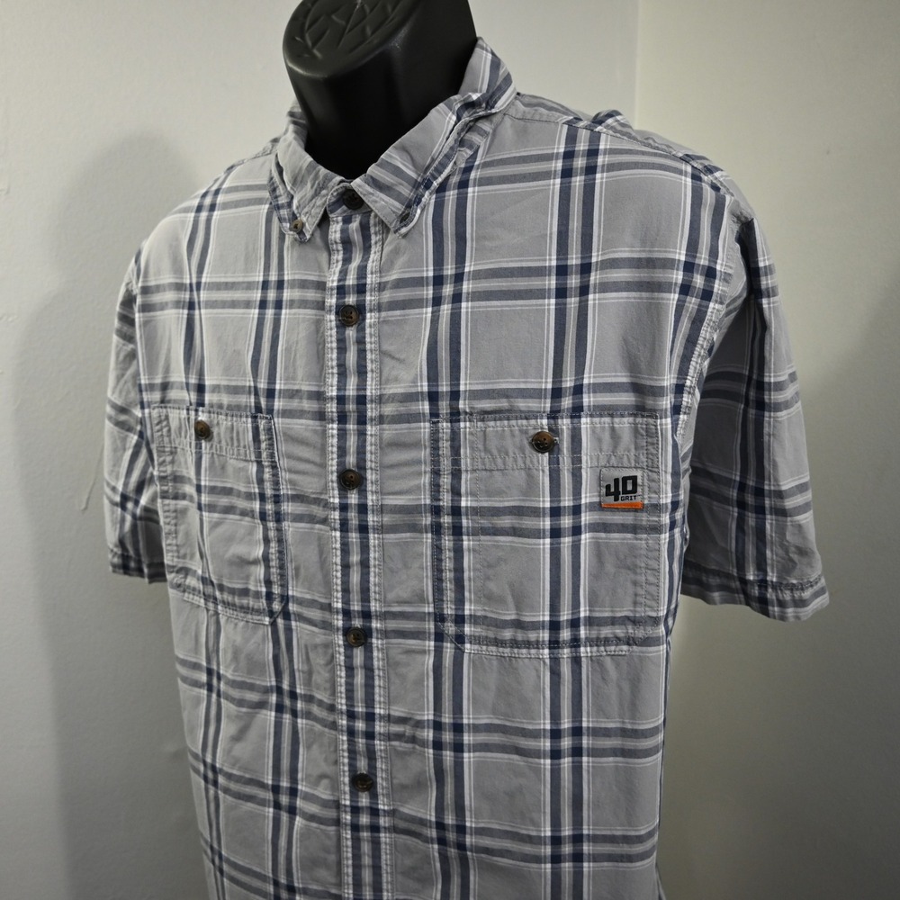 Duluth 40 Grit Button Up Mens XL Standard Fit Gray‎ Plaid Short Sleeve Pockets
